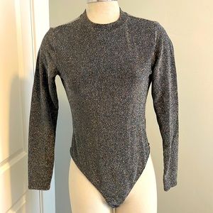 H&M Sparkling Silver Black Body Suit with Open Back Size L